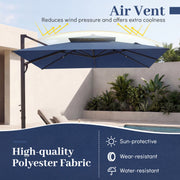 Costway - 10 FT Aluminum Pole Patio Cantilever Umbrella with 220 LBS Base-Dark Blue