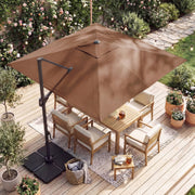 Costway - 10 FT Cantilever Patio Umbrella with 32 Solar LED Lights and 220 LBS Base-Brown