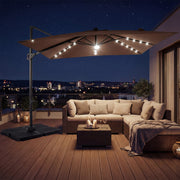 Costway - 10 FT Cantilever Patio Umbrella with 32 Solar LED Lights and 220 LBS Base-Brown