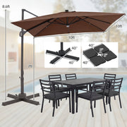 Costway - 10 FT Cantilever Patio Umbrella with 32 Solar LED Lights and 220 LBS Base-Brown