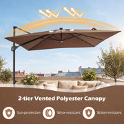 Costway - 10 FT Cantilever Patio Umbrella with 32 Solar LED Lights and 220 LBS Base-Brown