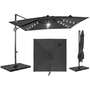 Costway - 10 FT Cantilever Patio Umbrella with 32 Solar LED Lights and 220 LBS Base-Gray