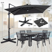 Costway - 10 FT Cantilever Patio Umbrella with 32 Solar LED Lights and 220 LBS Base-Gray