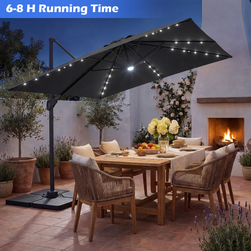 Costway - 10 FT Cantilever Patio Umbrella with 32 Solar LED Lights and 220 LBS Base-Gray
