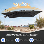 Costway - 10 FT Cantilever Patio Umbrella with 32 Solar LED Lights and 220 LBS Base-Gray