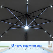 Costway - 10 FT Cantilever Patio Umbrella with 32 Solar LED Lights and 220 LBS Base-Gray