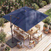 Costway - 10 FT Cantilever Patio Umbrella with 32 Solar LED Lights and 220 LBS Base-Dark Blue