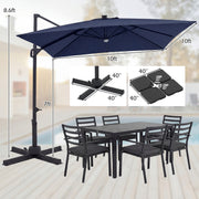 Costway - 10 FT Cantilever Patio Umbrella with 32 Solar LED Lights and 220 LBS Base-Dark Blue