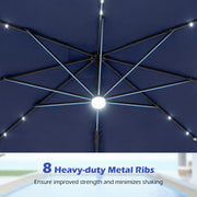 Costway - 10 FT Cantilever Patio Umbrella with 32 Solar LED Lights and 220 LBS Base-Dark Blue