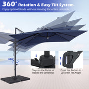 Costway - 10 FT Cantilever Patio Umbrella with 32 Solar LED Lights and 220 LBS Base-Dark Blue