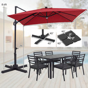 Costway - 10 FT Cantilever Patio Umbrella with 32 Solar LED Lights and 220 LBS Base-Red