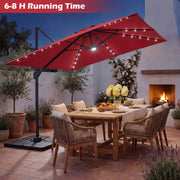 Costway - 10 FT Cantilever Patio Umbrella with 32 Solar LED Lights and 220 LBS Base-Red