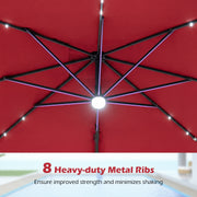 Costway - 10 FT Cantilever Patio Umbrella with 32 Solar LED Lights and 220 LBS Base-Red