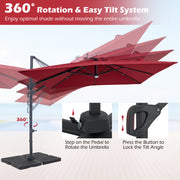Costway - 10 FT Cantilever Patio Umbrella with 32 Solar LED Lights and 220 LBS Base-Red
