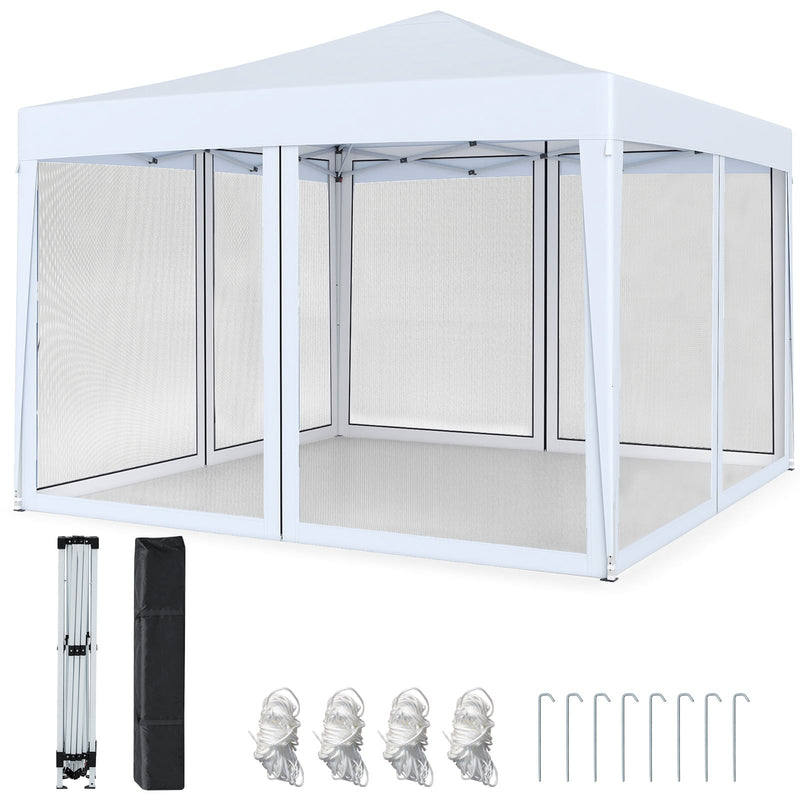 Costway - 10 FT x 10 FT Pop-Up Canopy Tent Easy Setup Instant Folding Shelter with Mesh Netting-White