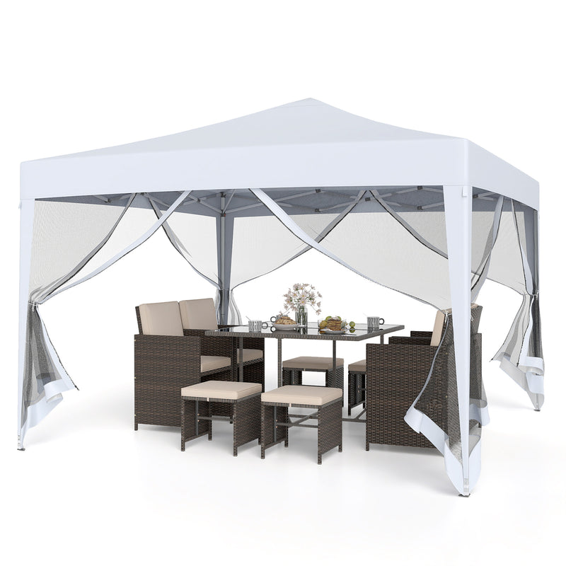Costway - 10 FT x 10 FT Pop-Up Canopy Tent Easy Setup Instant Folding Shelter with Mesh Netting-White