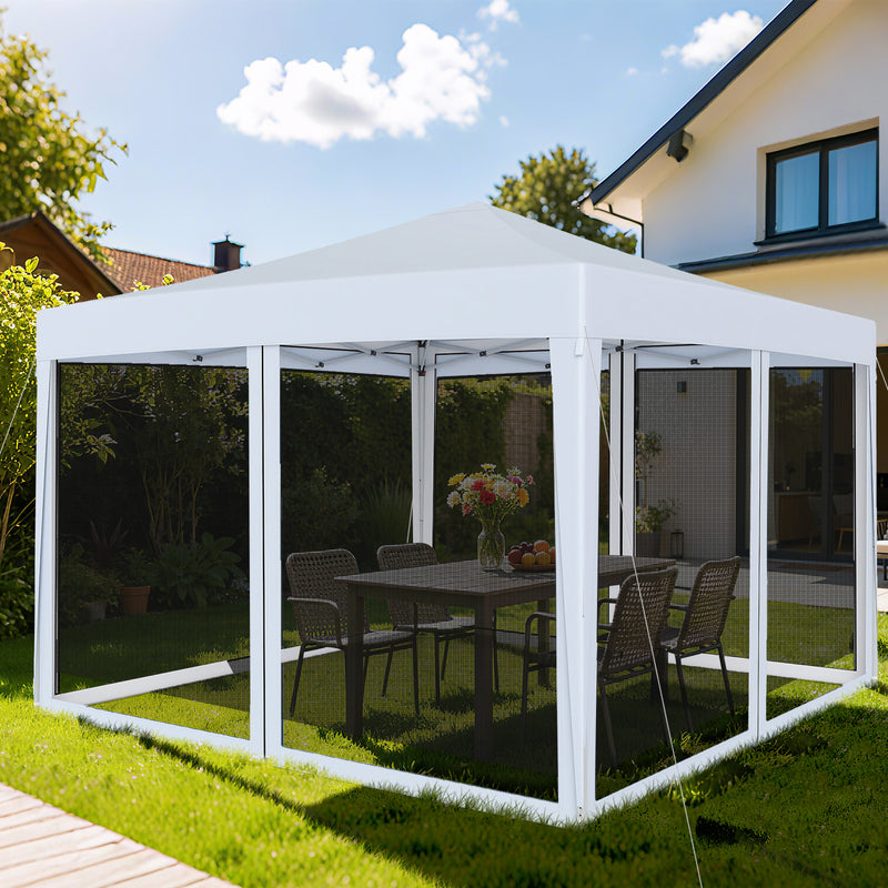 Costway - 10 FT x 10 FT Pop-Up Canopy Tent Easy Setup Instant Folding Shelter with Mesh Netting-White