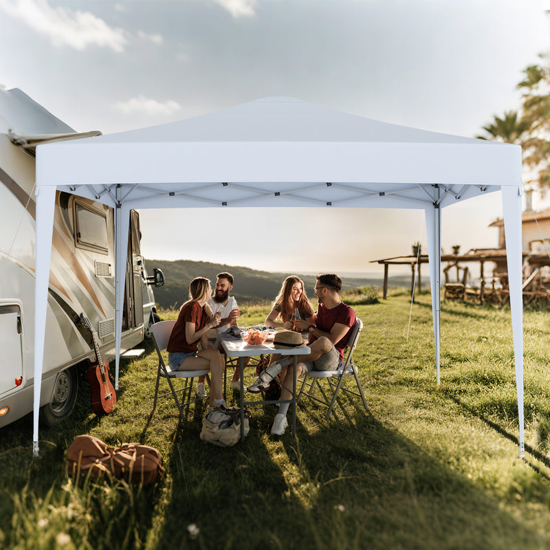 Costway - 10 FT x 10 FT Pop-Up Canopy Tent Easy Setup Instant Folding Shelter with Mesh Netting-White