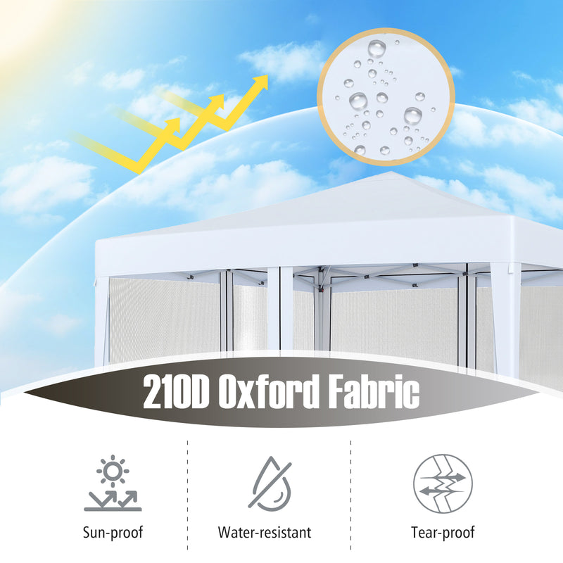 Costway - 10 FT x 10 FT Pop-Up Canopy Tent Easy Setup Instant Folding Shelter with Mesh Netting-White