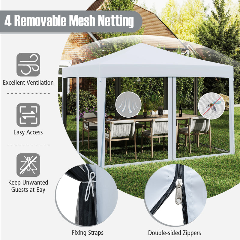 Costway - 10 FT x 10 FT Pop-Up Canopy Tent Easy Setup Instant Folding Shelter with Mesh Netting-White