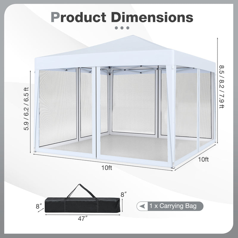 Costway - 10 FT x 10 FT Pop-Up Canopy Tent Easy Setup Instant Folding Shelter with Mesh Netting-White