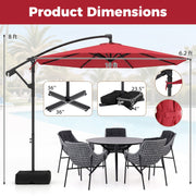 Costway - 10 Feet Offset Hanging Umbrella with Base Patio Cantilever Umbrella with Tilt-Red