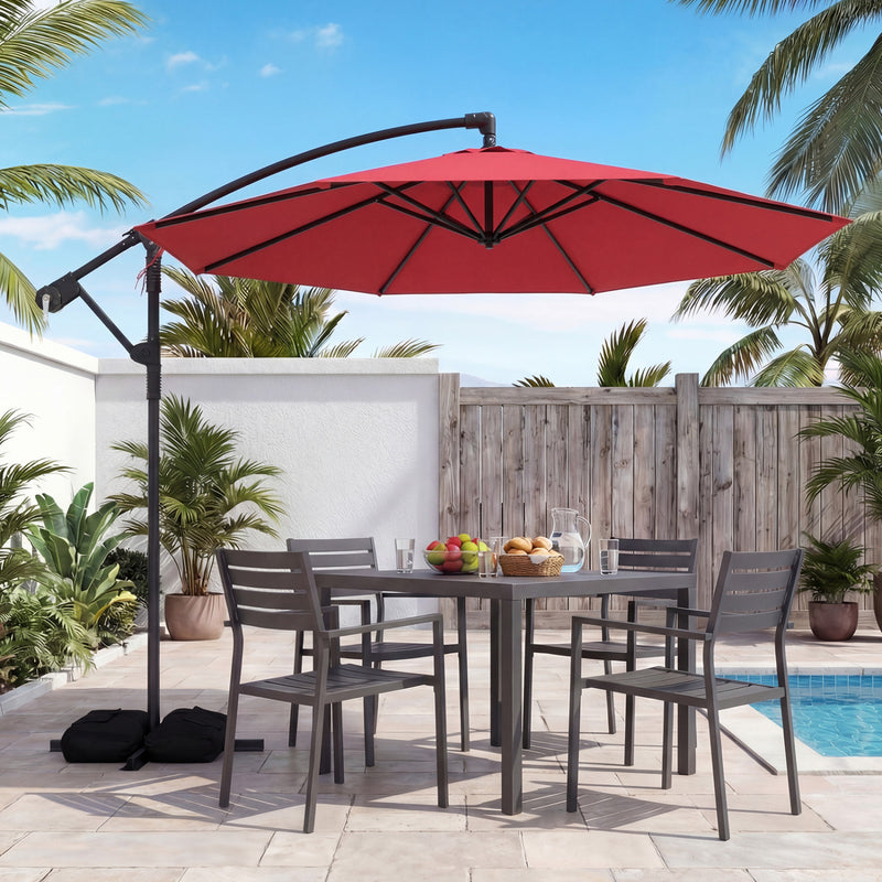 Costway - 10 Feet Offset Hanging Umbrella with Base Patio Cantilever Umbrella with Tilt-Red