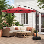 Costway - 10 Feet Offset Hanging Umbrella with Base Patio Cantilever Umbrella with Tilt-Red