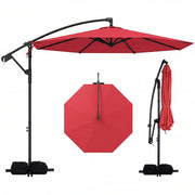 Costway - 10 Feet Offset Hanging Umbrella with Base Patio Cantilever Umbrella with Tilt-Red