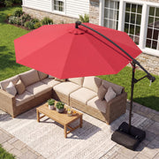 Costway - 10 Feet Offset Hanging Umbrella with Base Patio Cantilever Umbrella with Tilt-Red