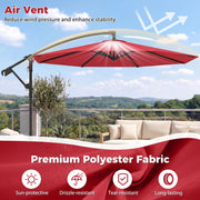 Costway - 10 Feet Offset Hanging Umbrella with Base Patio Cantilever Umbrella with Tilt-Red