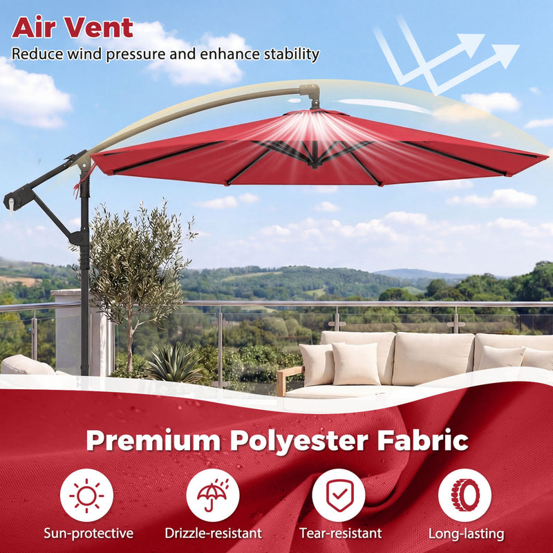 Costway - 10 Feet Offset Hanging Umbrella with Base Patio Cantilever Umbrella with Tilt-Red