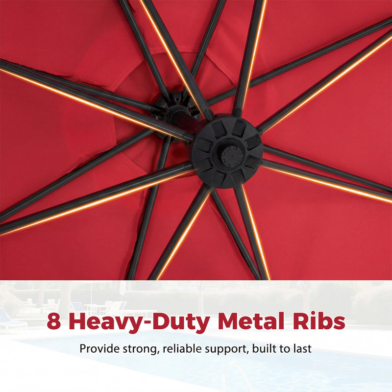 Costway - 10 Feet Offset Hanging Umbrella with Base Patio Cantilever Umbrella with Tilt-Red