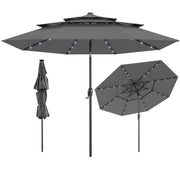 Costway - 10 Feet Solar Patio Umbrella with 32 LED Lights 3-Tier Vented Top-Gray