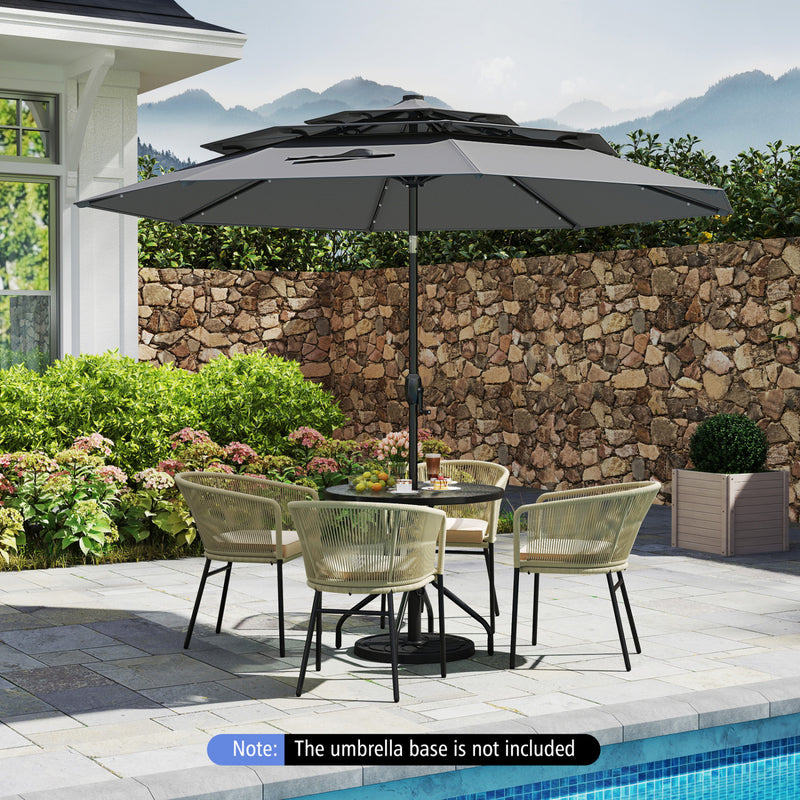 Costway - 10 Feet Solar Patio Umbrella with 32 LED Lights 3-Tier Vented Top-Gray