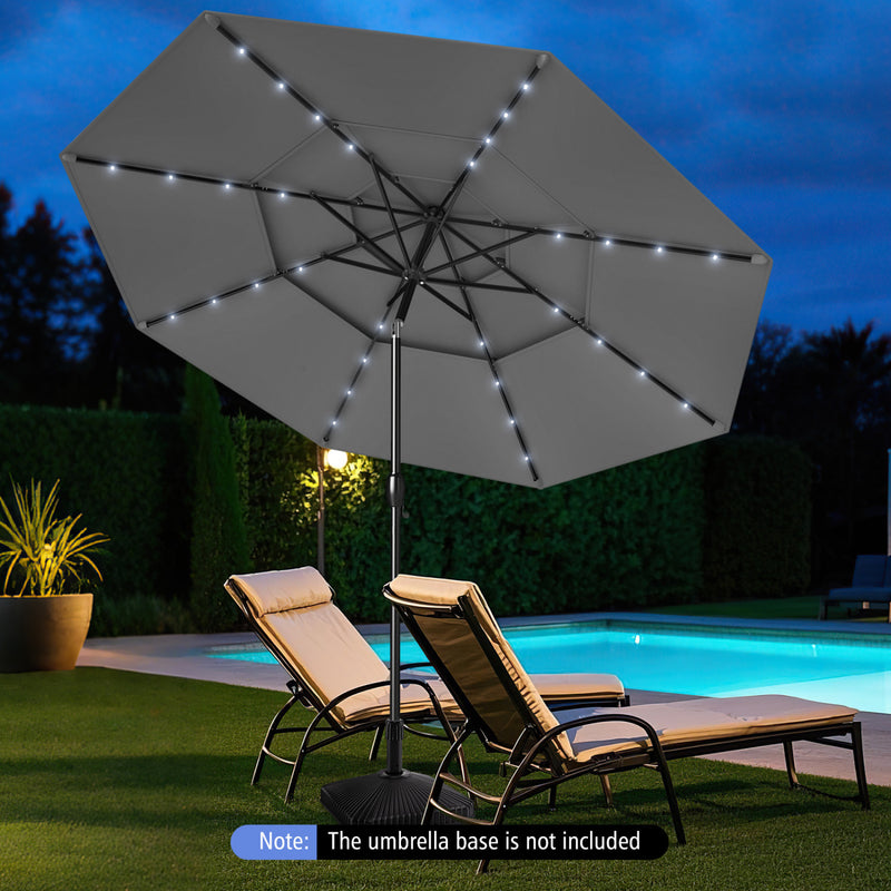 Costway - 10 Feet Solar Patio Umbrella with 32 LED Lights 3-Tier Vented Top-Gray