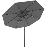 Costway - 10 Feet Solar Patio Umbrella with 32 LED Lights 3-Tier Vented Top-Gray