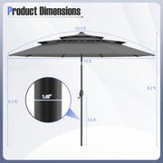 Costway - 10 Feet Solar Patio Umbrella with 32 LED Lights 3-Tier Vented Top-Gray