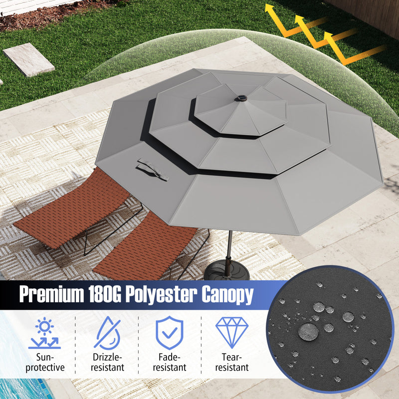Costway - 10 Feet Solar Patio Umbrella with 32 LED Lights 3-Tier Vented Top-Gray