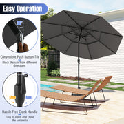 Costway - 10 Feet Solar Patio Umbrella with 32 LED Lights 3-Tier Vented Top-Gray