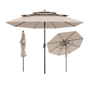 Costway - 10 Feet Solar Patio Umbrella with 32 LED Lights 3-Tier Vented Top-Beige