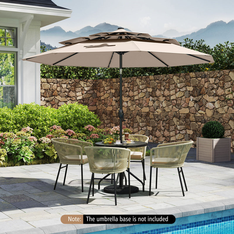 Costway - 10 Feet Solar Patio Umbrella with 32 LED Lights 3-Tier Vented Top-Beige