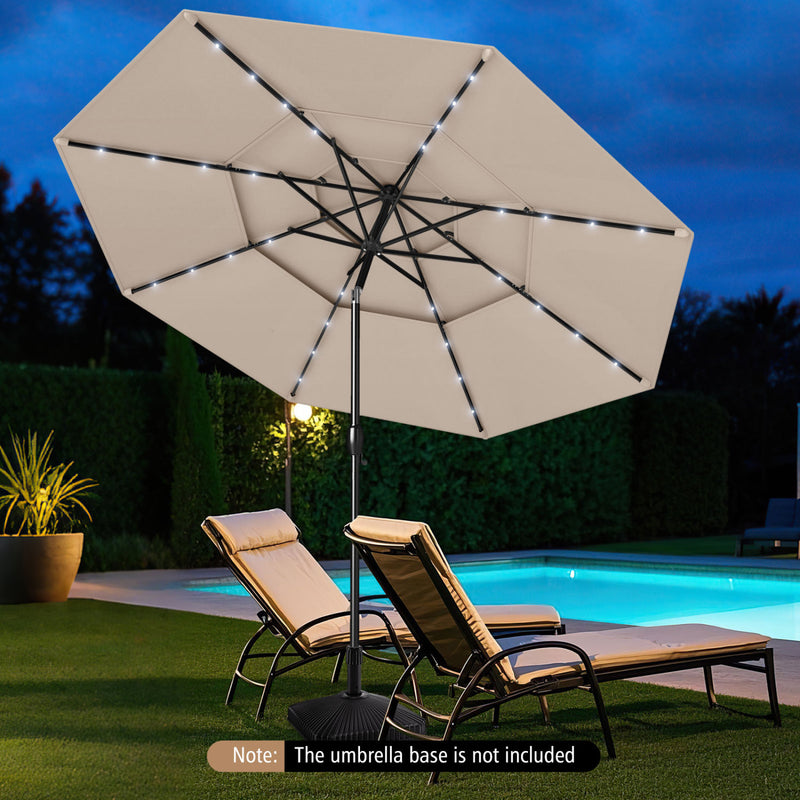 Costway - 10 Feet Solar Patio Umbrella with 32 LED Lights 3-Tier Vented Top-Beige