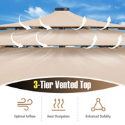 Costway - 10 Feet Solar Patio Umbrella with 32 LED Lights 3-Tier Vented Top-Beige