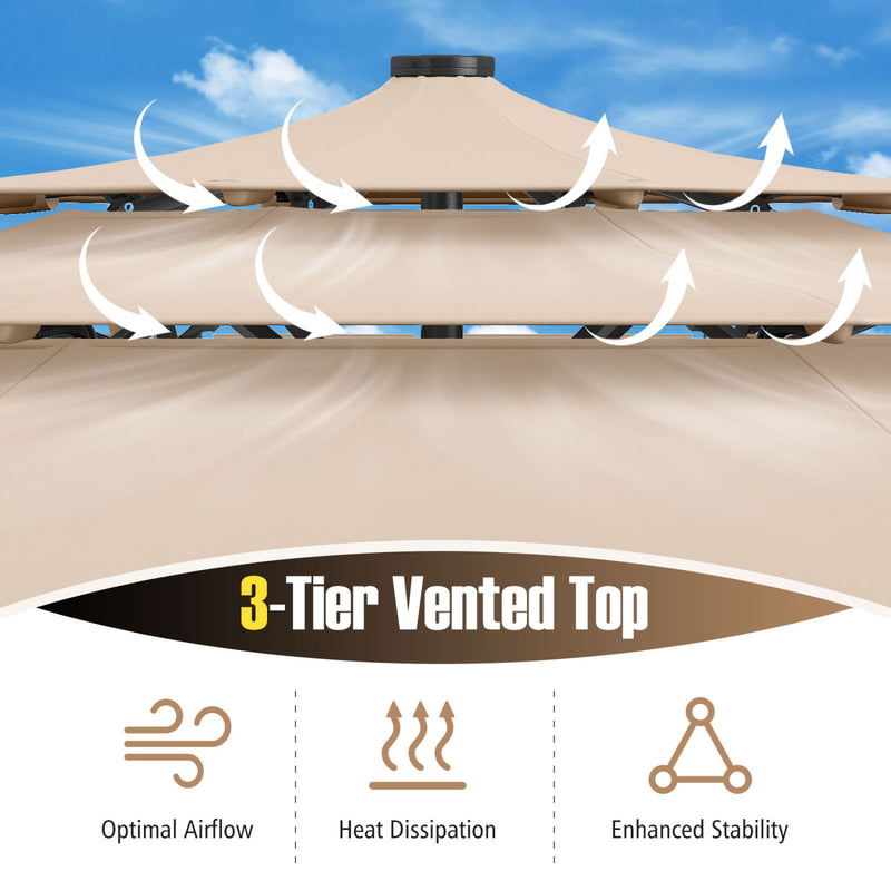 Costway - 10 Feet Solar Patio Umbrella with 32 LED Lights 3-Tier Vented Top-Beige