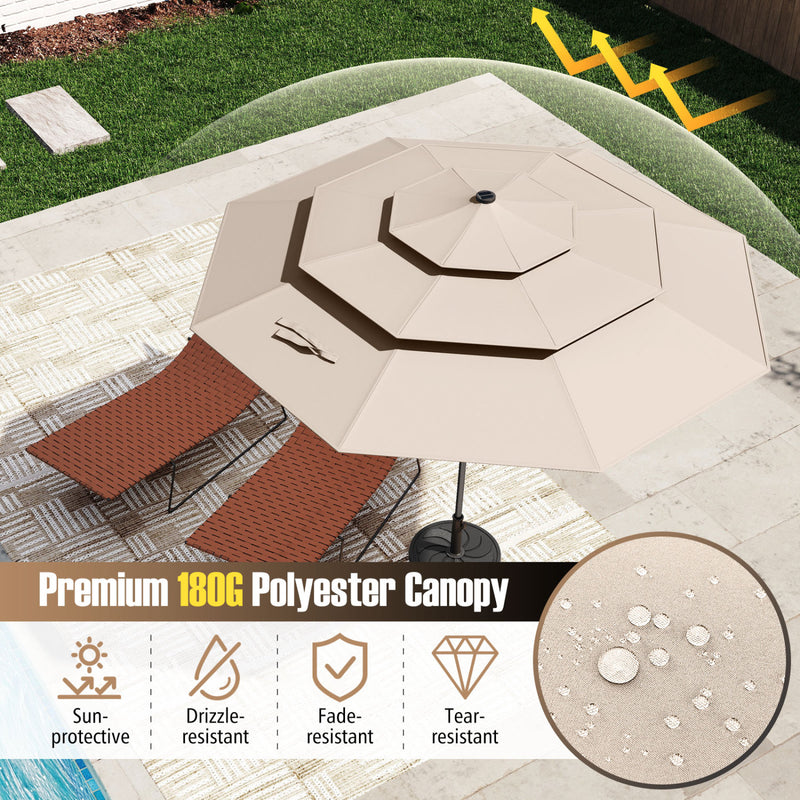 Costway - 10 Feet Solar Patio Umbrella with 32 LED Lights 3-Tier Vented Top-Beige