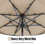 Costway - 10 Feet Solar Patio Umbrella with 32 LED Lights 3-Tier Vented Top-Beige