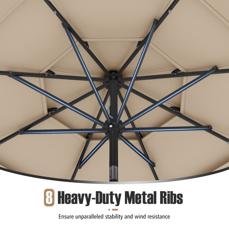 Costway - 10 Feet Solar Patio Umbrella with 32 LED Lights 3-Tier Vented Top-Beige