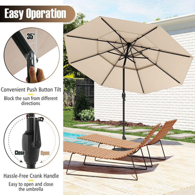Costway - 10 Feet Solar Patio Umbrella with 32 LED Lights 3-Tier Vented Top-Beige