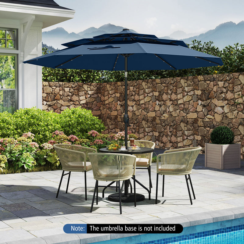 Costway - 10 Feet Solar Patio Umbrella with 32 LED Lights 3-Tier Vented Top-Navy